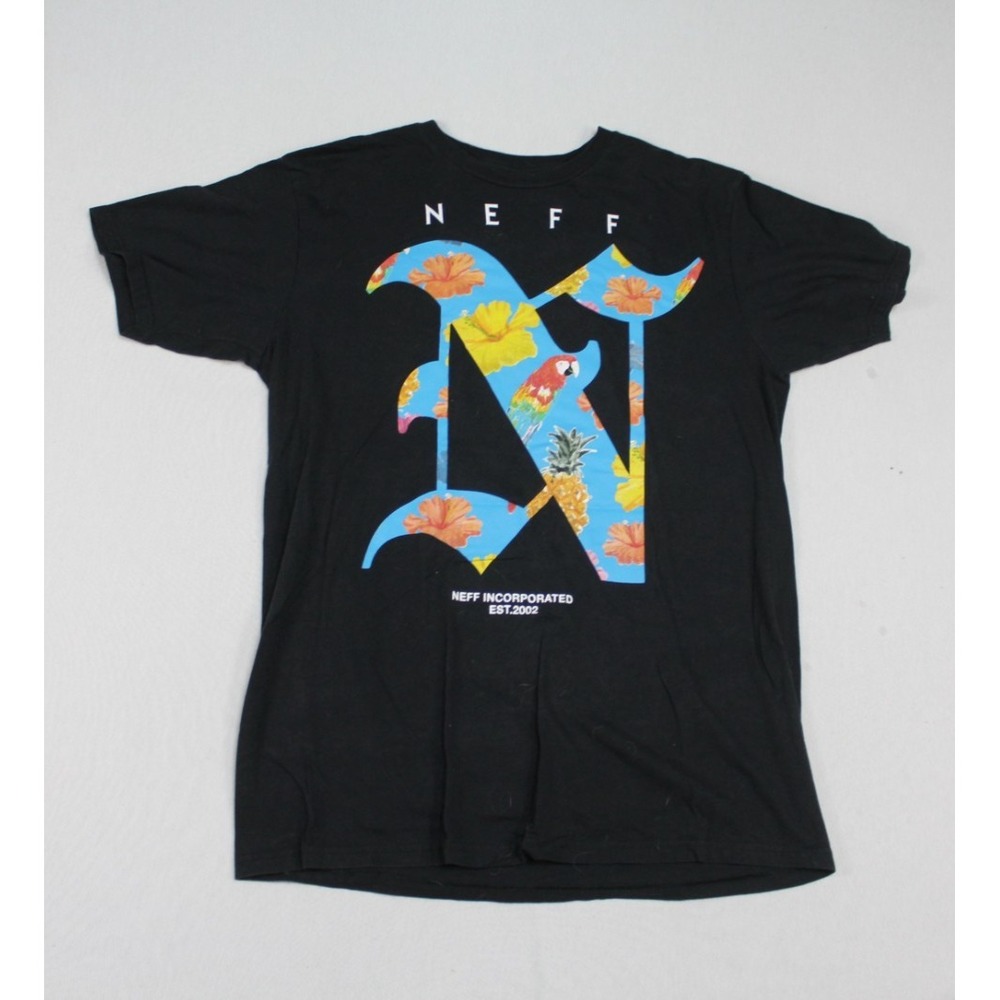 Neff Men Black T-Shirt Graphic Print Casual Size Large